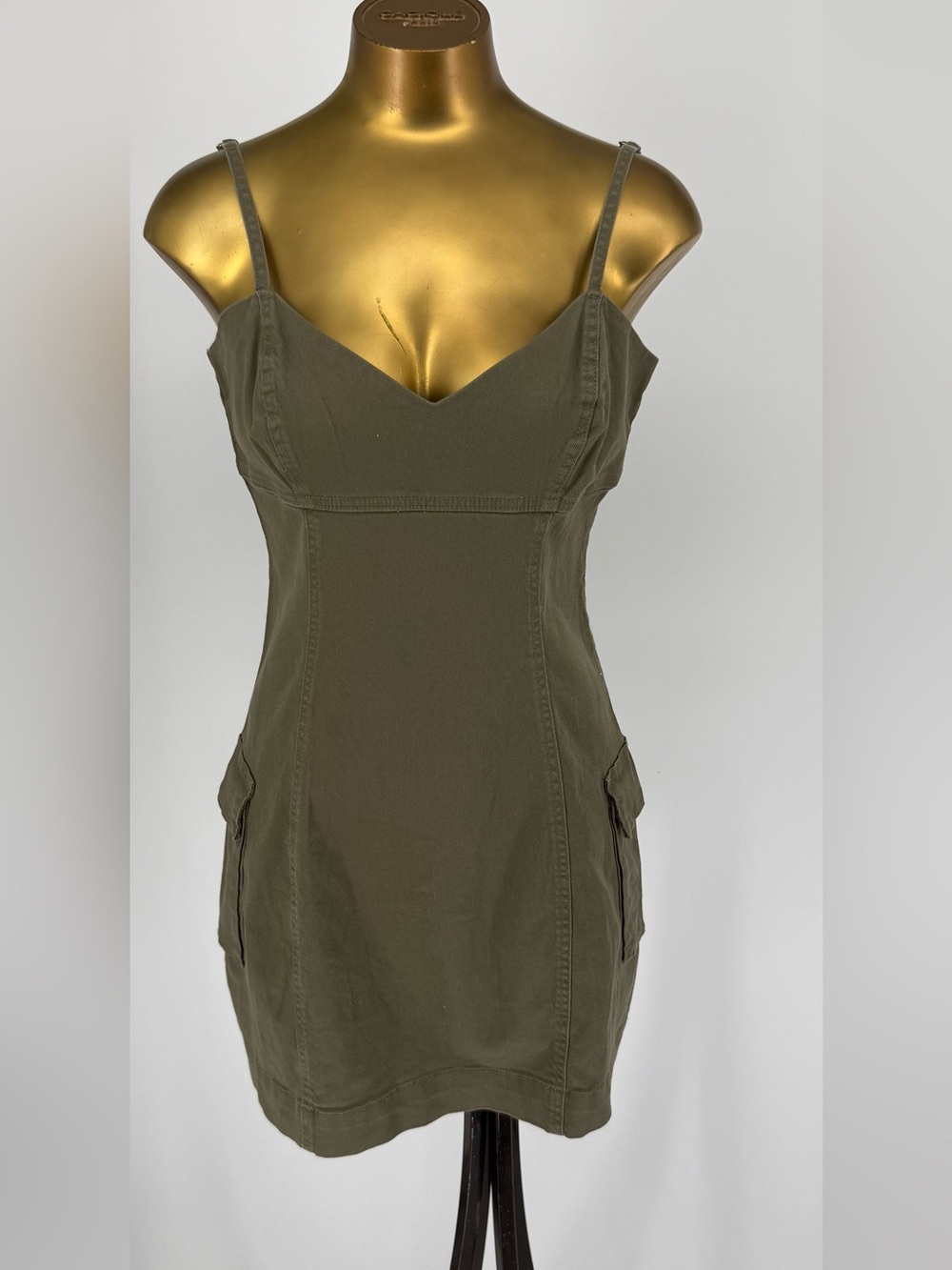 Cotton On Olive Green Cargo Mini Dress with Spaghetti Straps Size Medium
